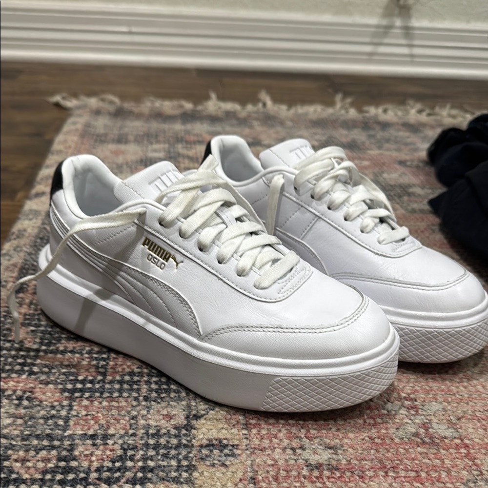 PUMA White Sneakers with Gold Accents